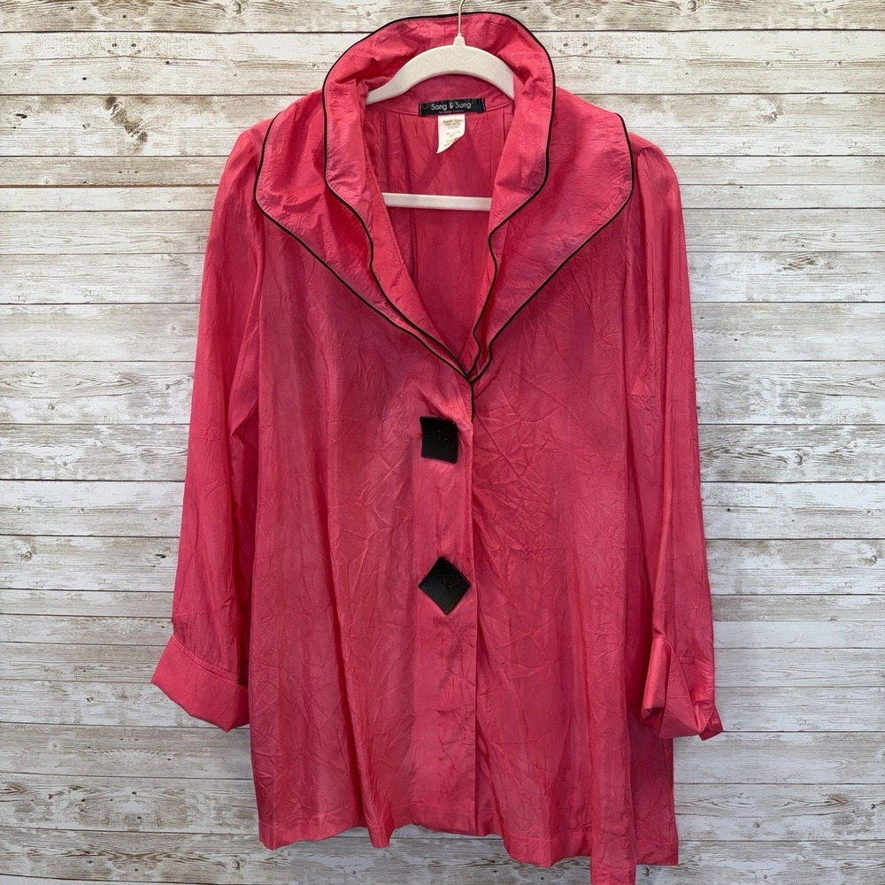 Vintage 90s Song & Sung Womens S Blazer Pink Art to Wear Crinkle Ruffle Collar
